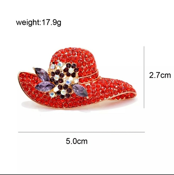 NWT Rhinestone Hat Brooches for Women Red Color - Picture 2 of 4